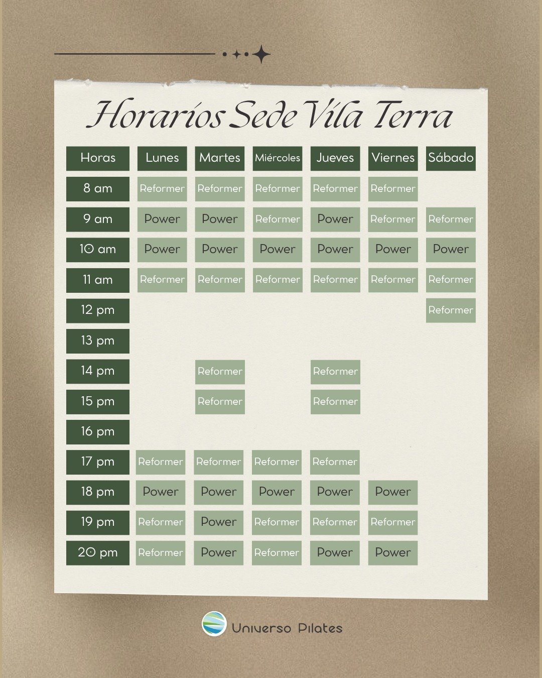 Horarios Universo Pilates Vila Terra