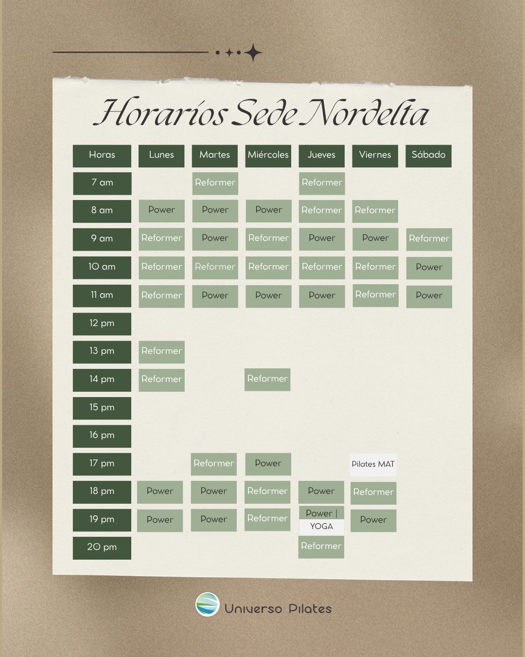 Horarios Universo Pilates Nordelta